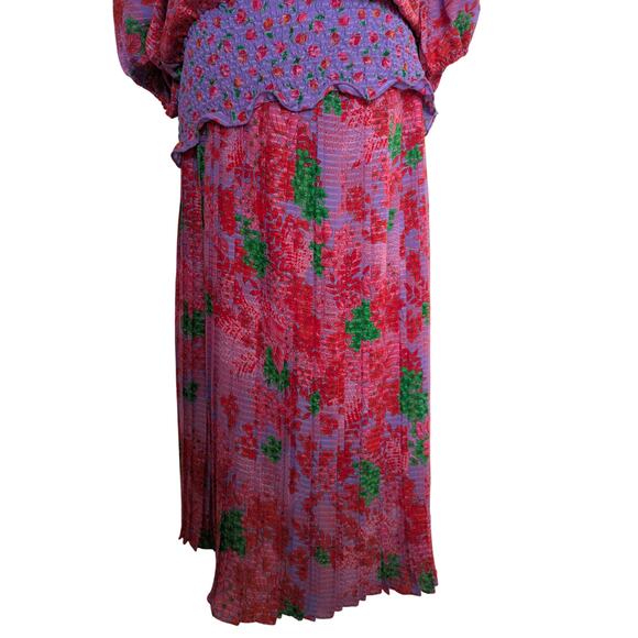 Vintage Assorti Susan Freis Pink Purple Floral Blouse Skirt 1980s Set - Picture 5 of 9